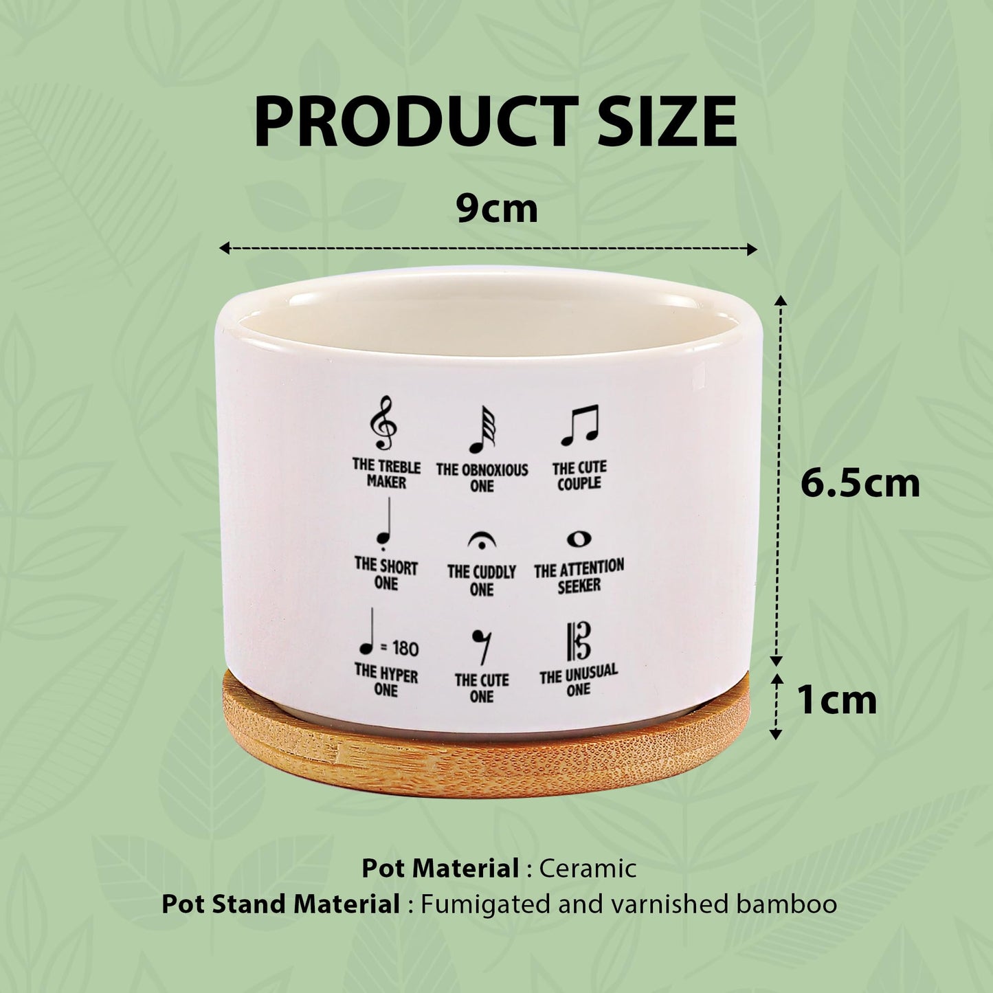 Loovelo Musical Notes Symbol Definition Musicians Gifts Music Teacher Gifts Pianist Choir Director Ceramic Succulent Plant Pot with Bamboo Tray Round Plant Lover Home Decor 3.5 Inch White (No Plants)