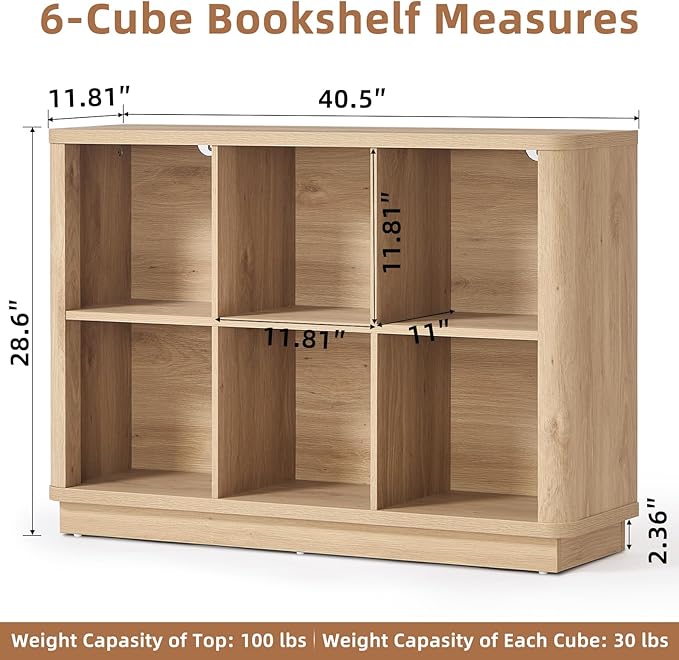 Joaxswe 6 Cube Storage Book Shelf, Floor Standing 2-Tier Wooden Bookshelf