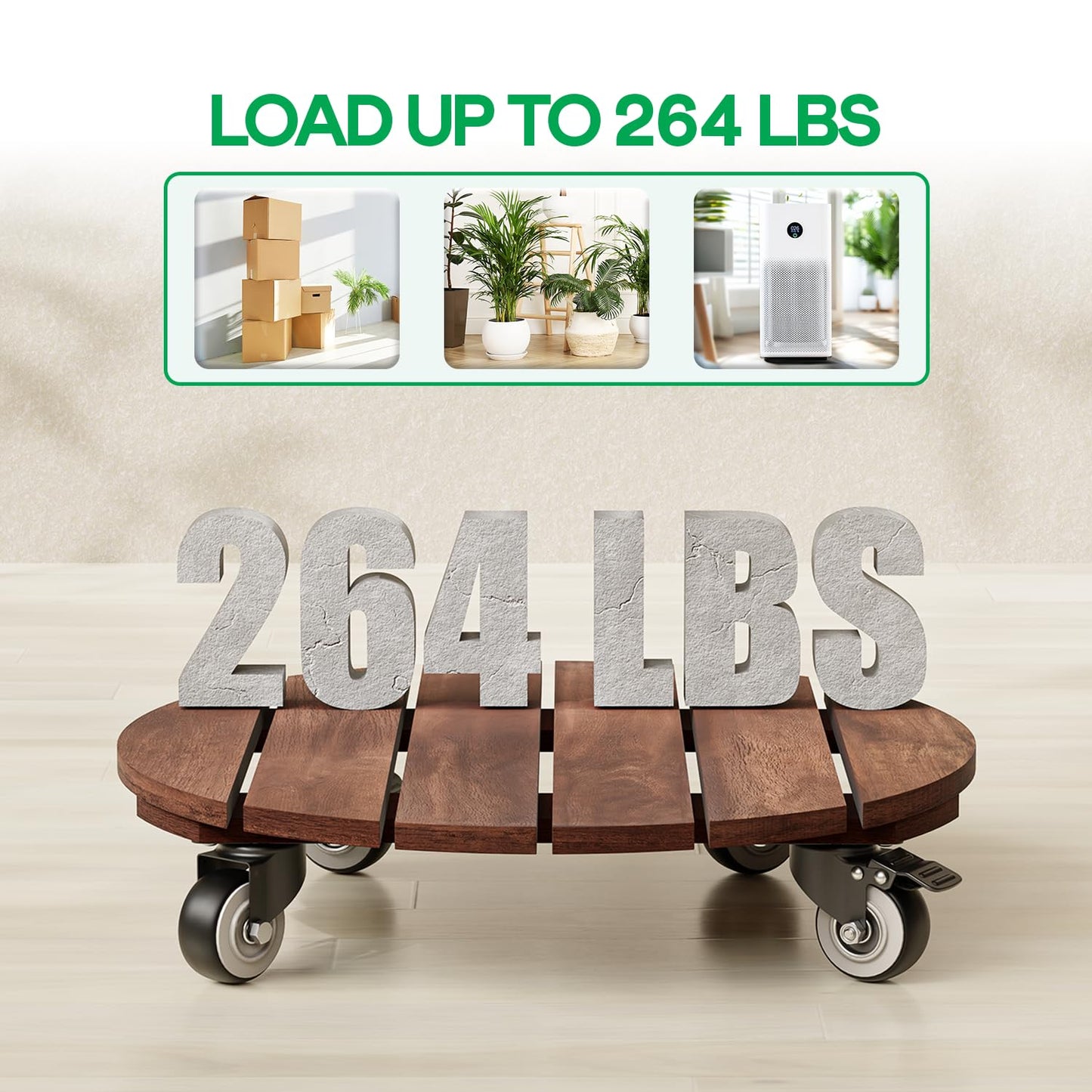 2pack Wood Plant Caddy With Wheels Heavy Duty Red Brown, 264 Lbs Capacity, 12 Inch Acacia Hardwood Plant Roller, Plant Stand with 360° Lockable Wheels, Plant Caster for Heavy Objects Hauling