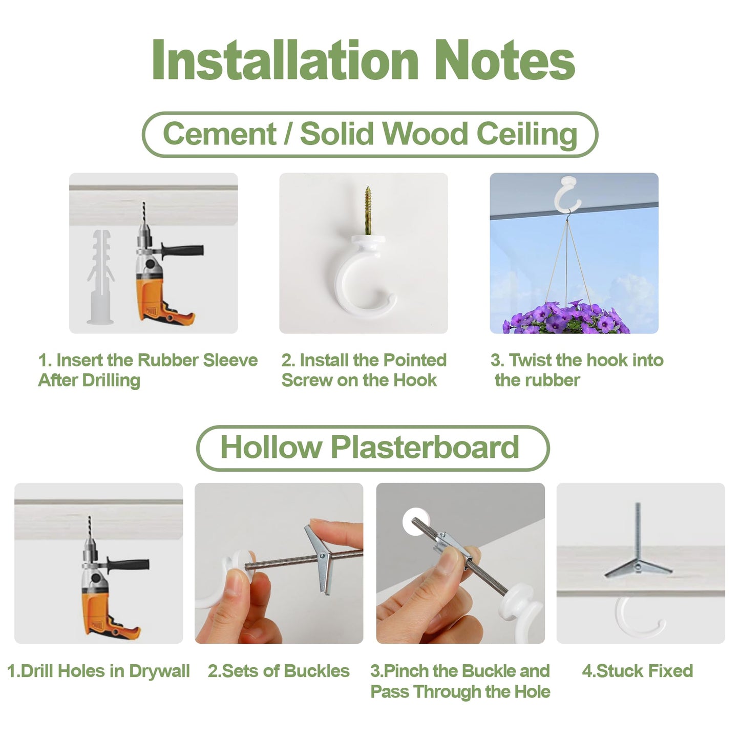 Aidoclip 6pcs Ceiling Hooks for Hanging Plants,Hanging Hanging Lights Metal Small Hooks,Indoor Outdoor Wall Heavy Duty Plant Hanger Swag Hook