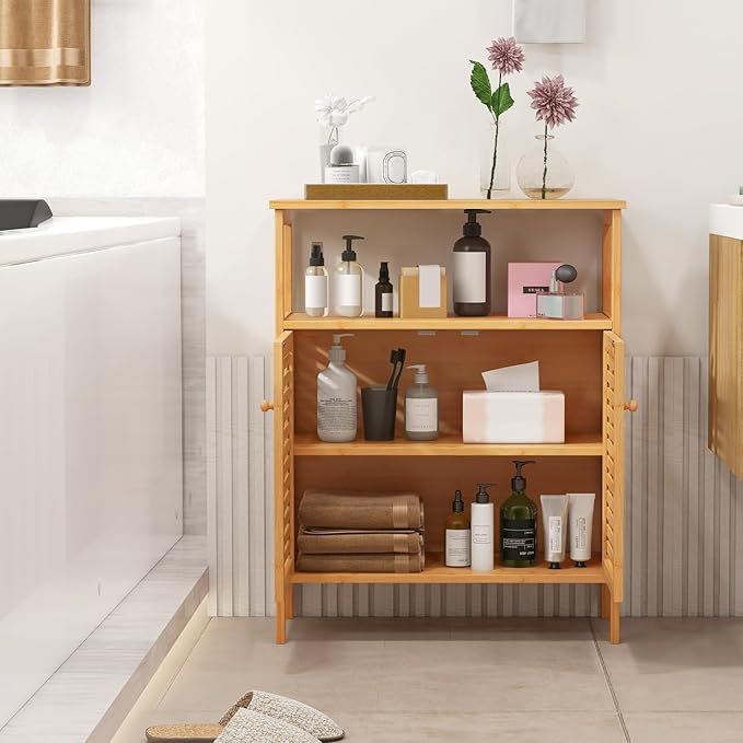 Giantex Storage Cabinet, Bamboo Bathroom Floor Cabinet