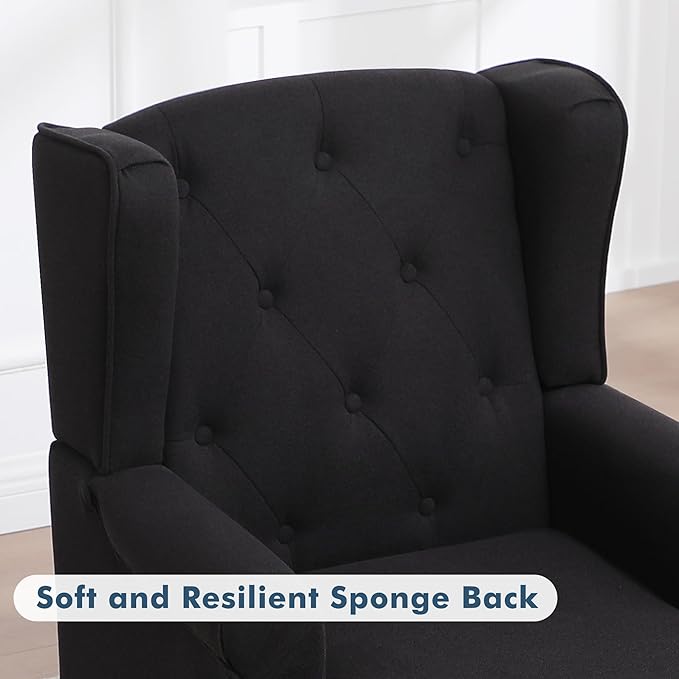 Accent Chair Set of 2, Mid Century Modern Fabric Wingback Chair, Upholstered
