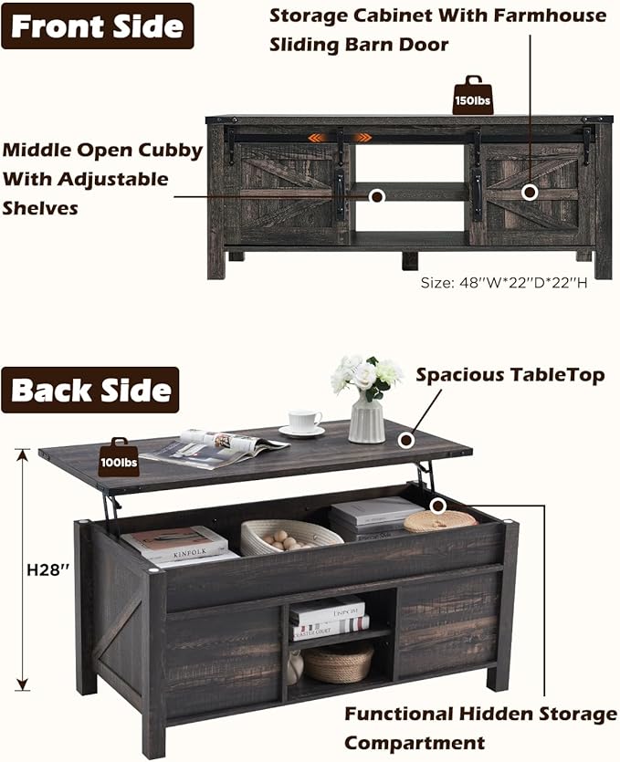 OKD 48" Farmhouse Lift Top Coffee Table