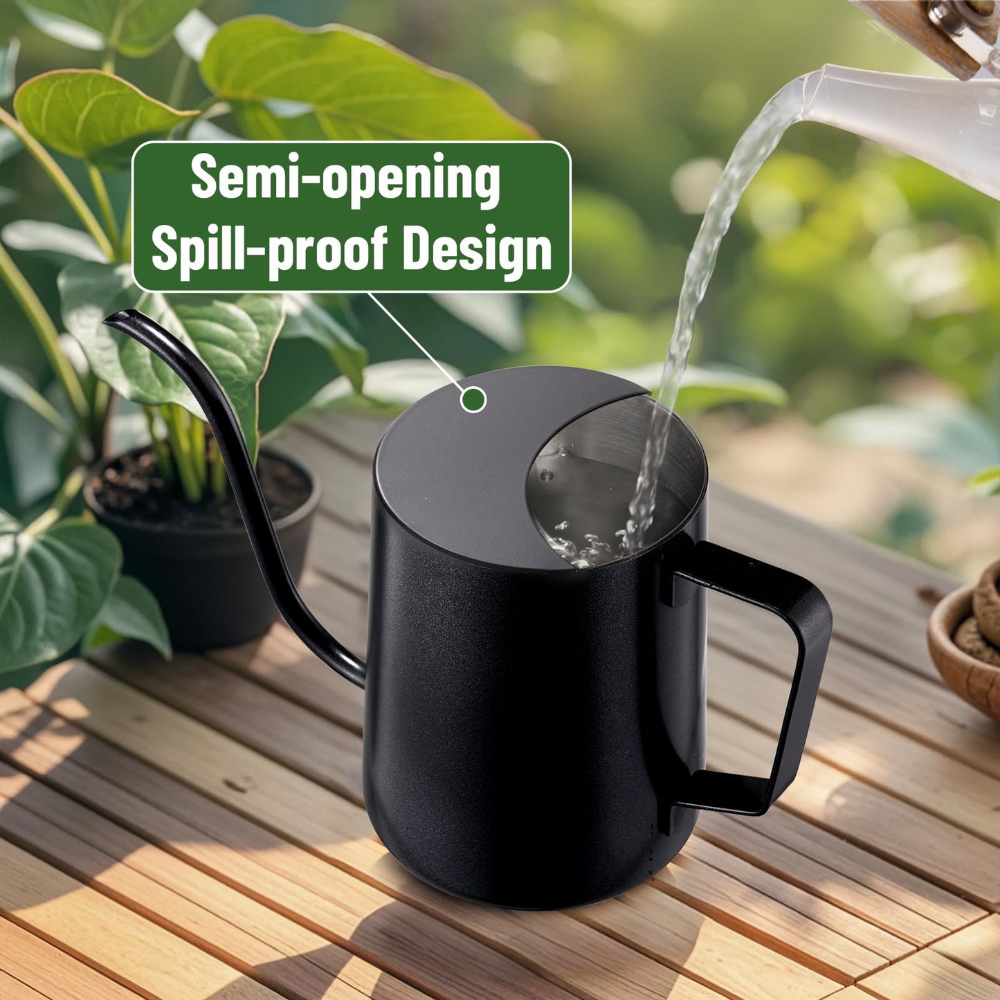 Lizhluzh 20oz/600ml Watering Can Indoor Plants, Stainless Steel Plant Watering Can with Long Spout (Black)