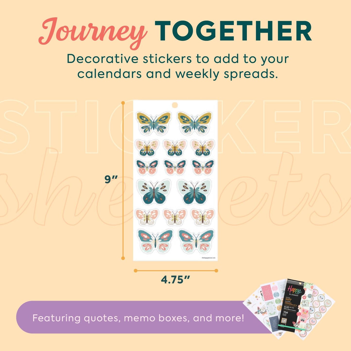 Happy Planner 30-Sheet Sticker Pack for New and Expecting Moms, Classic Size, Butterflies and Blooms Theme