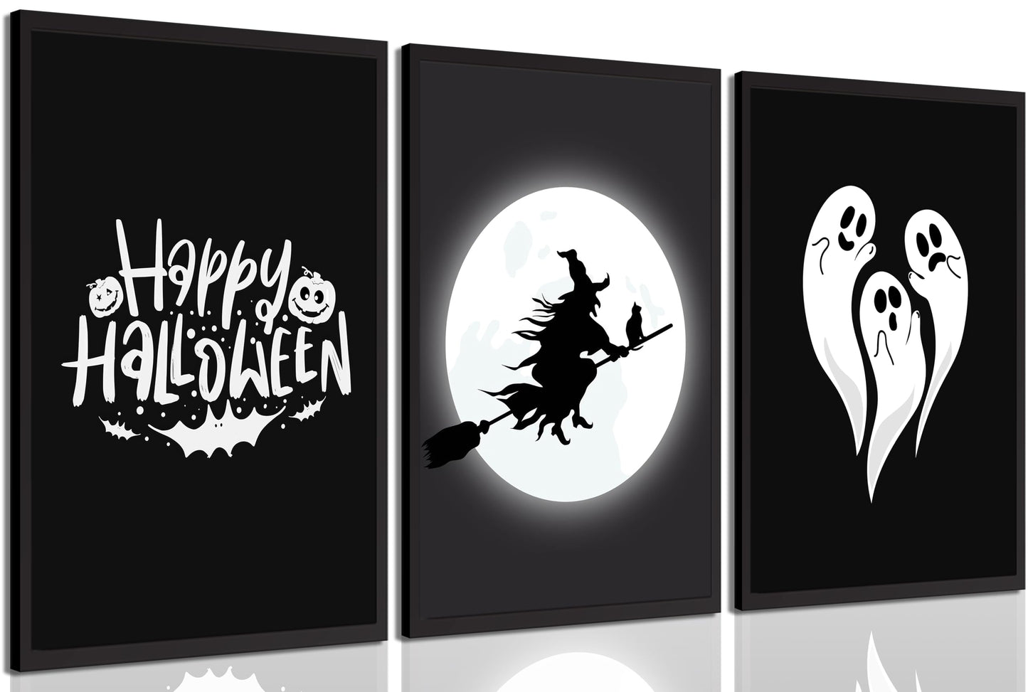 Halloween Horror Ghost Canvas wall art Witch flying on a broom Painting Picture Wall Decor Goth Dark Moody Poster Print Artwork for Halloween Party in Living Room and Bedroom Home Decoration