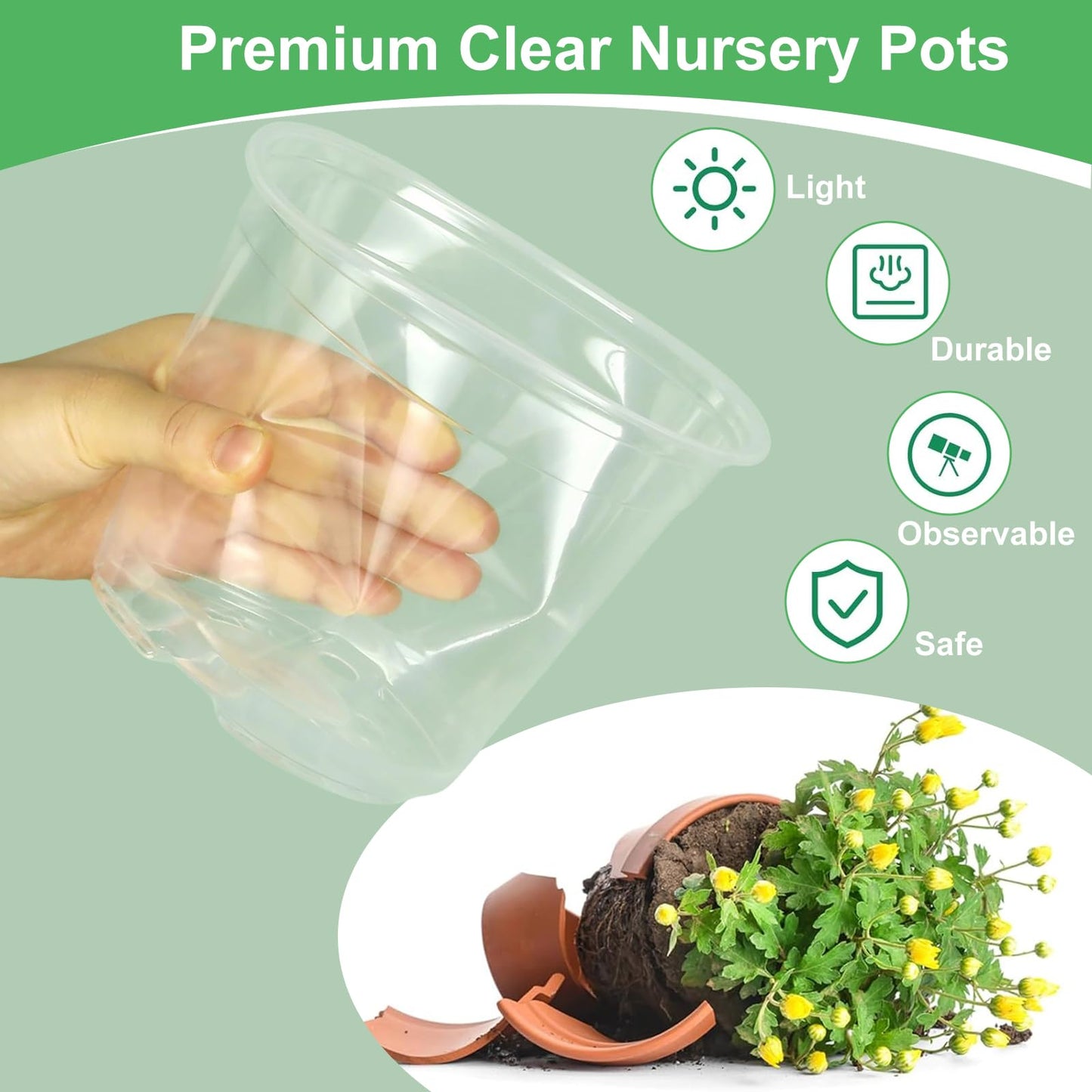 SLMKHHU 45 Pack 7/8/10 Inch Clear Nursery Pots with Drainage Holes,Higher Large Gallon Clear Plastic Pots for Plants,Plant Seedling Pot for Indoor & Outdoor Gardening