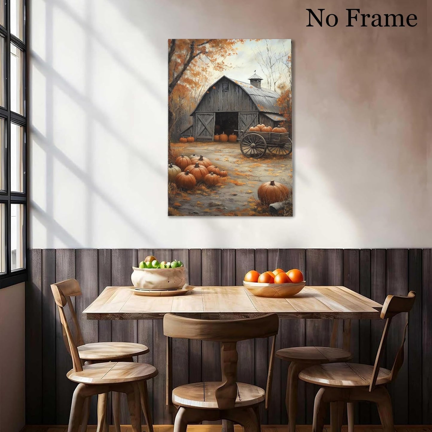 Pumpkin Wall Art Halloween Autumn Canvas Vintage Barn Wall Art Autumn Farmhouse Picture Fall Pumpkins Prints Vintage Halloween Poster Farmhouse Landscape Canvas 24x16inch Frameless