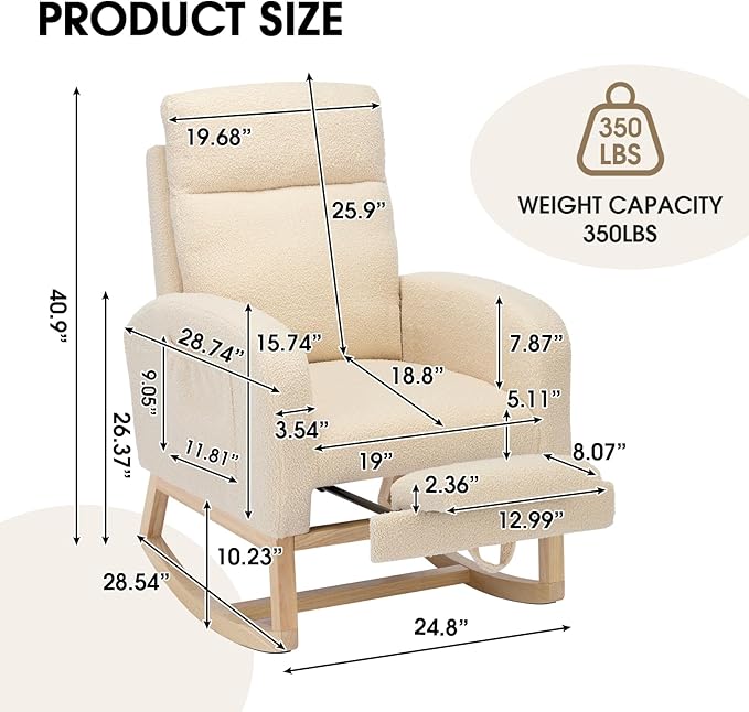 NIOIIKIT Modern Nursery Rocking Chair, Teddy Upholstered Rocking Chair