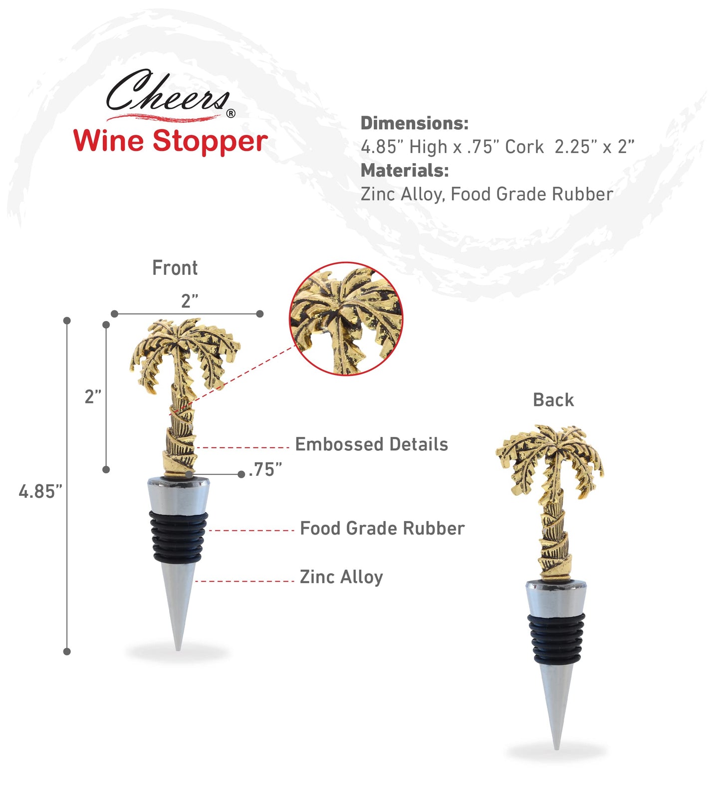 Cheers Gold Palm Tree Metal Wine Stopper - Elegant Vacuum Seal Reusable Tropical Beach Wine Bottle Stopper Airtight Leak Proof Bottle Topper Cork Plug, Home Decor & Bar Tool Accessory Unique Gift