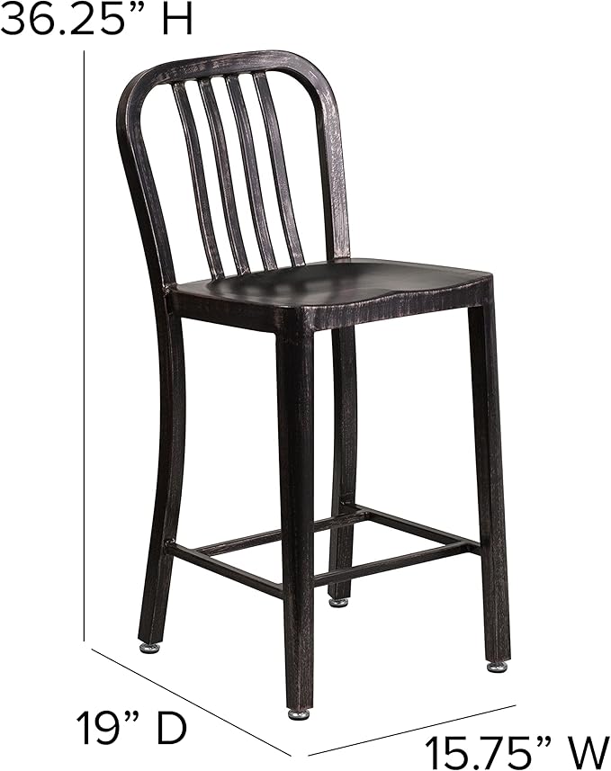 Flash Furniture Gael Commercial Grade 2 Pack 24" High Black-Antique Gold Metal