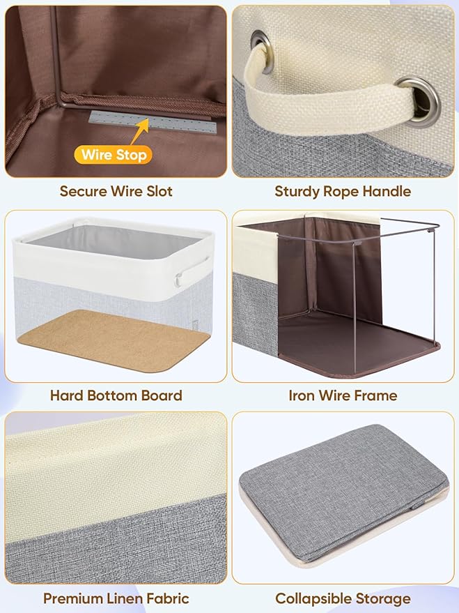 BALEINE 2 Pack Fabric Closet Storage Bins for Shelves, Linen Closet Organizers and Storage, Decorative Baskets for Organizing, Shelf, Clothes, Home, Office (Grey, 12"x8"x8")