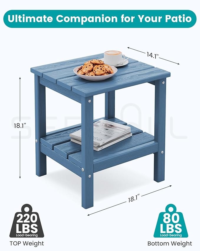 SERWALL 2-Tier HDPE Outdoor Side Tables Set of 2, Weatherproof Rectangular