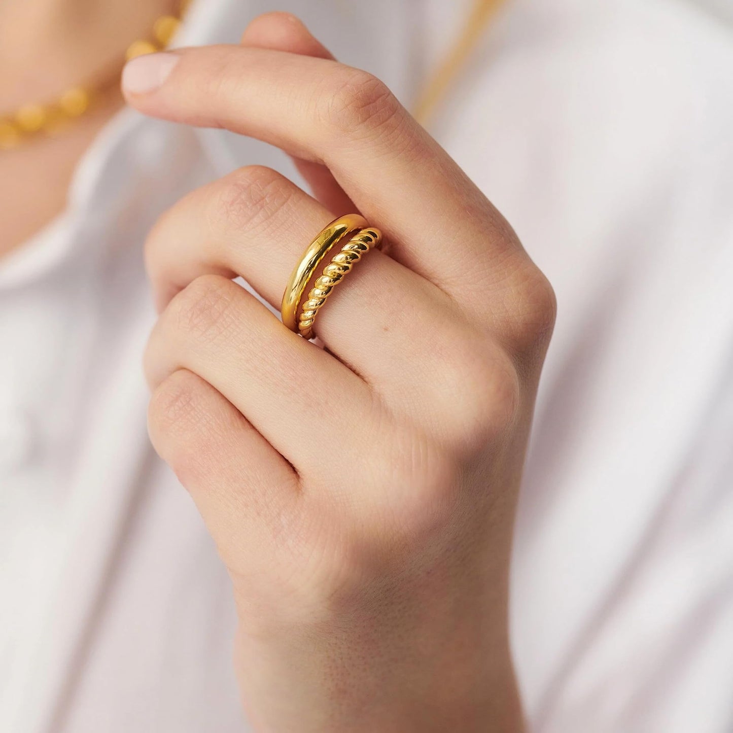 FAXHION 12PCS Gold Stackable Rings Set for Women, 18K Gold Plated Open Stacking Knuckle Ring, Adjustable Chunky Signet Band Statement Ring for Gift