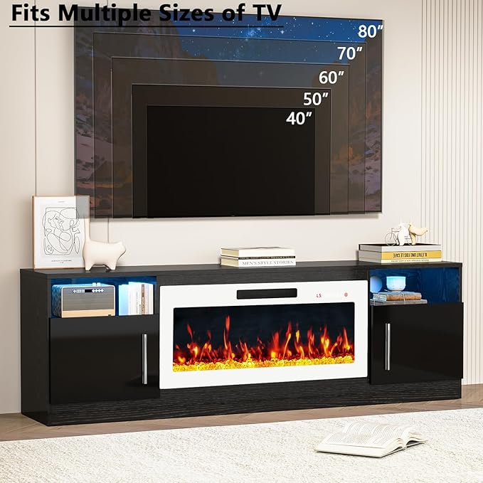 PRETZI Fireplace TV Stand with 36" Fireplace Up to 80" TVs, Remote Control