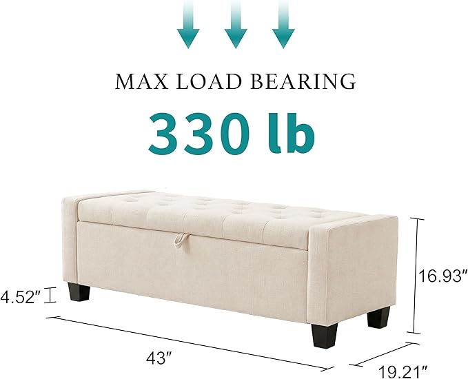 Huatean Home 43" Ottoman with Storage, Storage Ottoman Bench with Safety Hinge