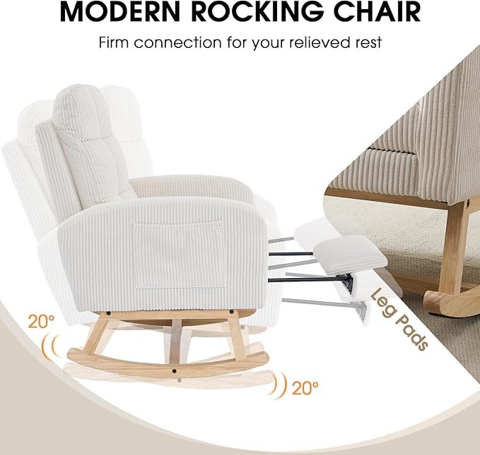 NIOIIKIT Nursery Rocking Chair, Corduroy Upholstered Rocking Chair