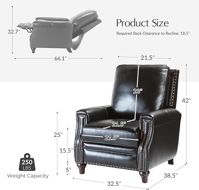 HULALA HOME Genuine Leather Manual Recliner Chairs Set of 2