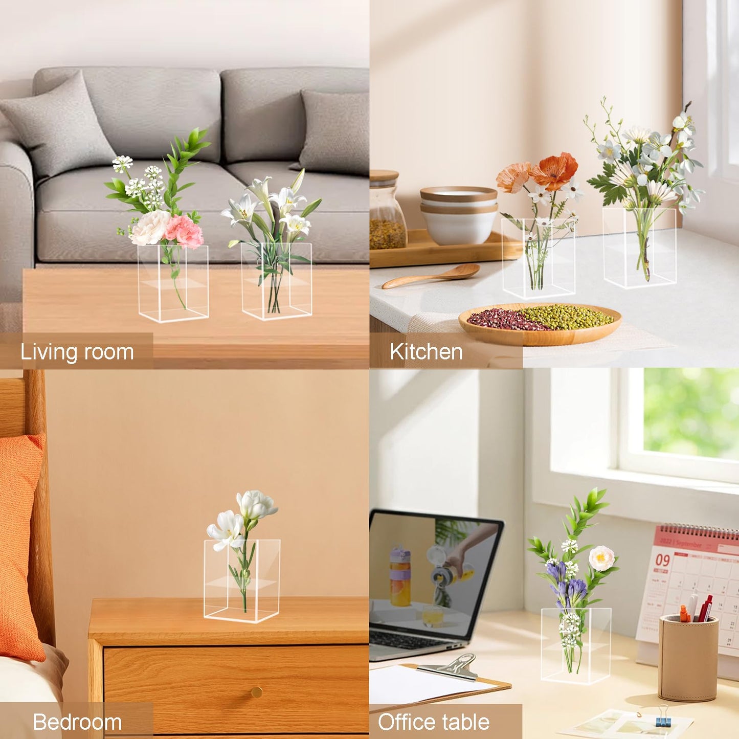 24 Pack Acrylic Vases for Centerpiece, Acrylic Cube Plastic Flower Vase Bulk Succulent Pots Planters Clear Small Square Opening Plastic Vases for Centerpiece Wedding Party Home Office, 4 x 3 x 3 Inch