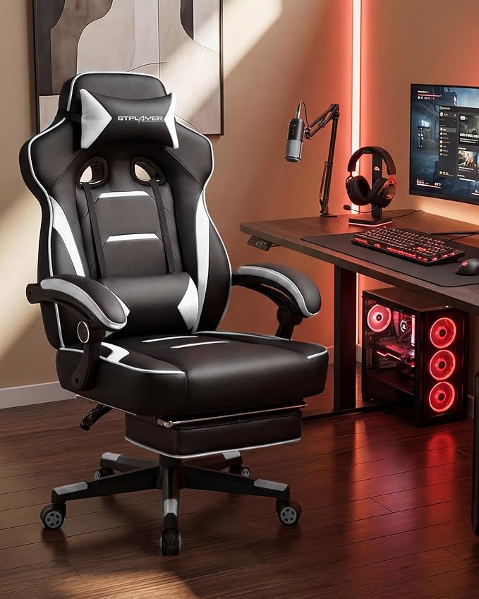 GTPLAYER Gaming Chair with Footrest, Big and Tall Game Chair 350lb Racing Style