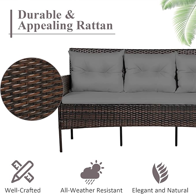 Tangkula 3 Pieces Patio Conversation Set, All Weather Outdoor PE Rattan Wicker