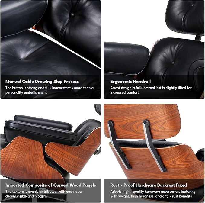 Black PU Leather, Mid Century Chaise Lounge Chair Indoor, Chair