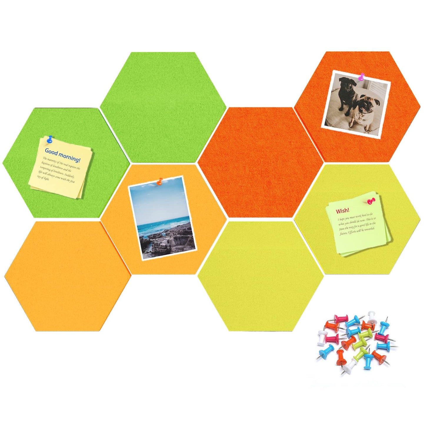 Uoisaiko 8 Pack Hexagon Felt Bulletin Board Tiles - 12" Large Thick Pin Board for Walls with 30 Push Pins, DIY Boards for Office Home School Decor, Aesthetic Hex Cork Board Alternative