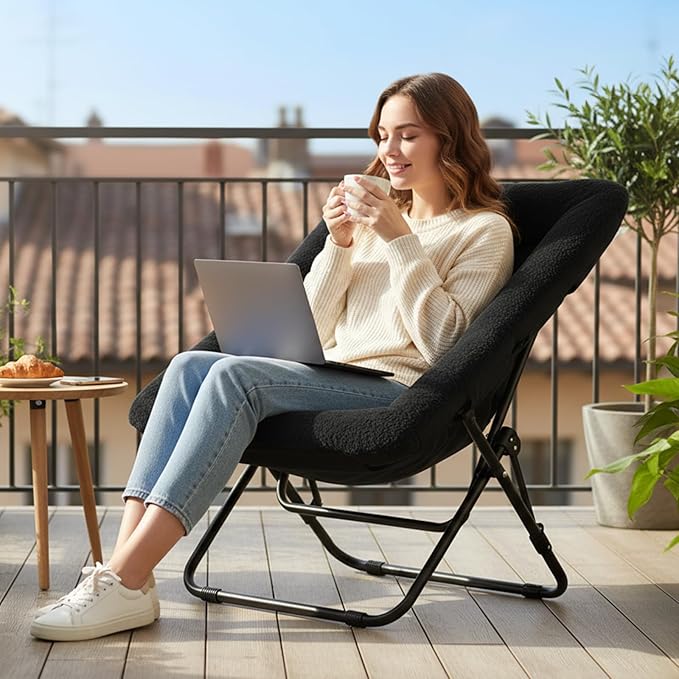 Tiita Comfy Folded Chair, Soft Faux Fur Oversized Folding Accent Chair