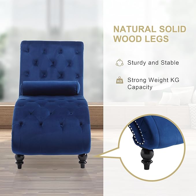 Chaise Lounge Indoor, Velvet Upholstered Lounge Chair Button-Tufted Armless