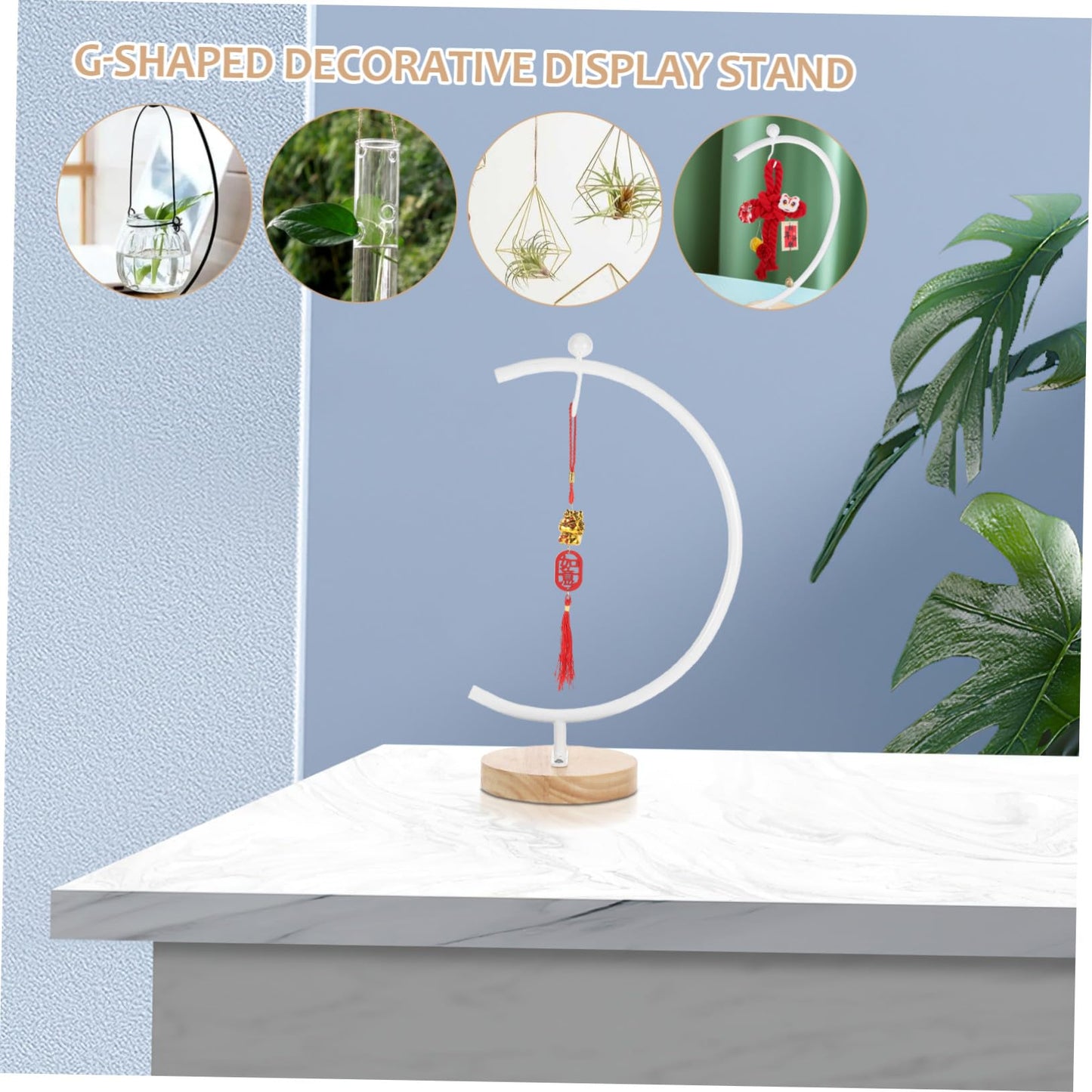 DECHOUS Wooden Base Ornament Display Stand with Hook for Hanging Globe Terrariums and Air Plants Space-saving Hanger Rack for Glass Balls Elegant Indoor Decor for Weddings and Home