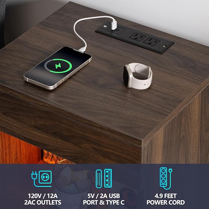 HOMMPA Set of 2 Open Shelf LED Nightstands