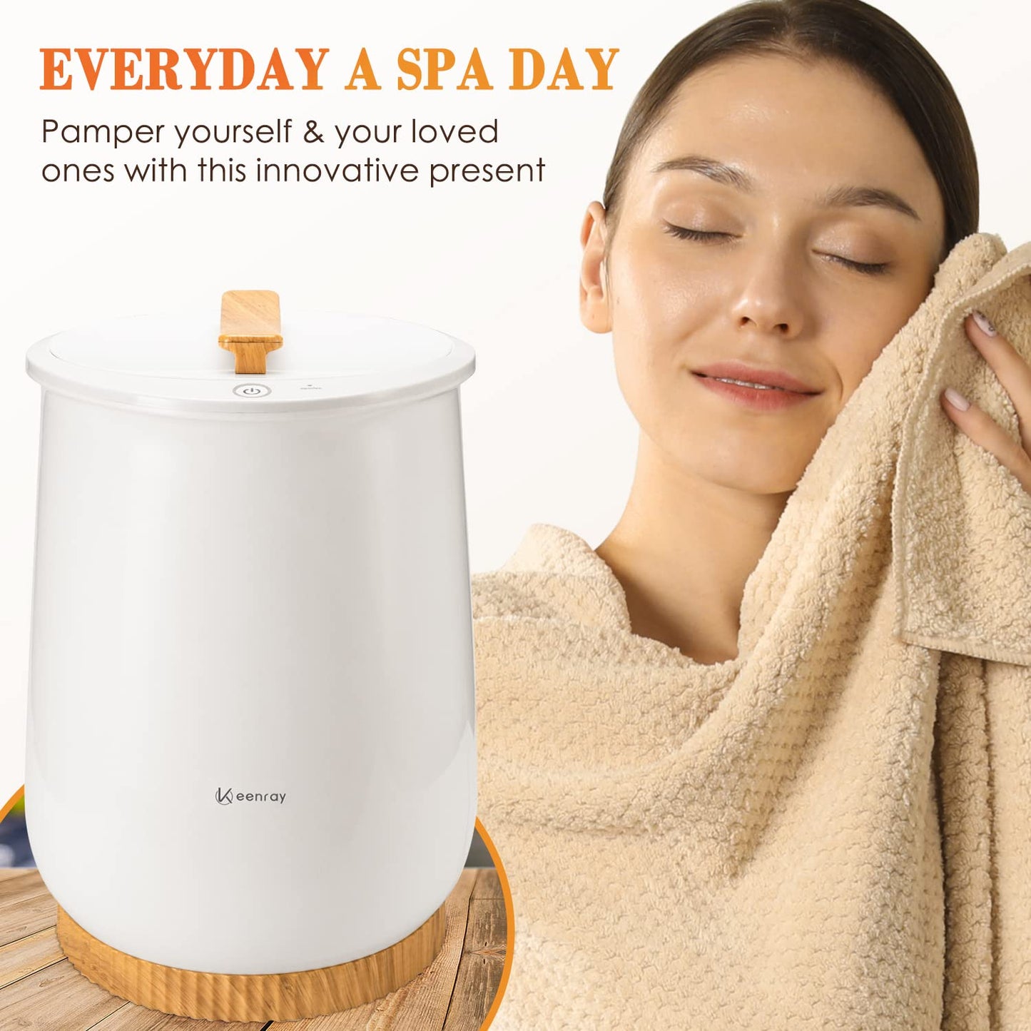 Keenray Bucket Style Towel Warmers, Luxury Bucket Towel Warmer, Large Towel Warmer for Bathroom, Auto Shut Off, Fits Up to Two 40"X70" Oversized Towels, Bathrobes, Blankets, PJ's and More, White, CL1