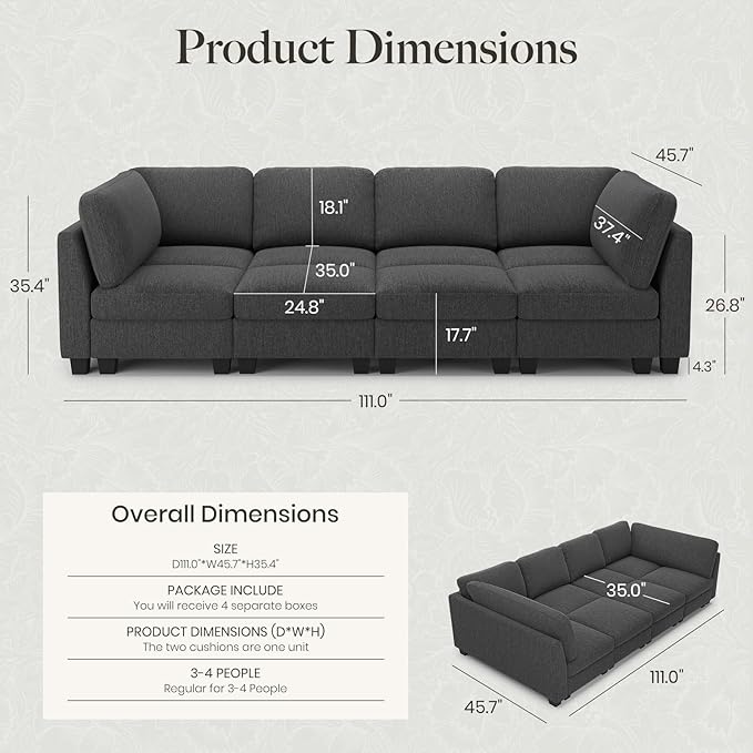 Belffin 111" Cloud Sectional Sleeper Sofa
