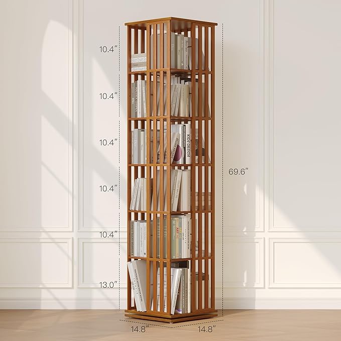 YOWOS Rotating Bookshelf Tower, 360° Display Spinning Bookcase, Bamboo