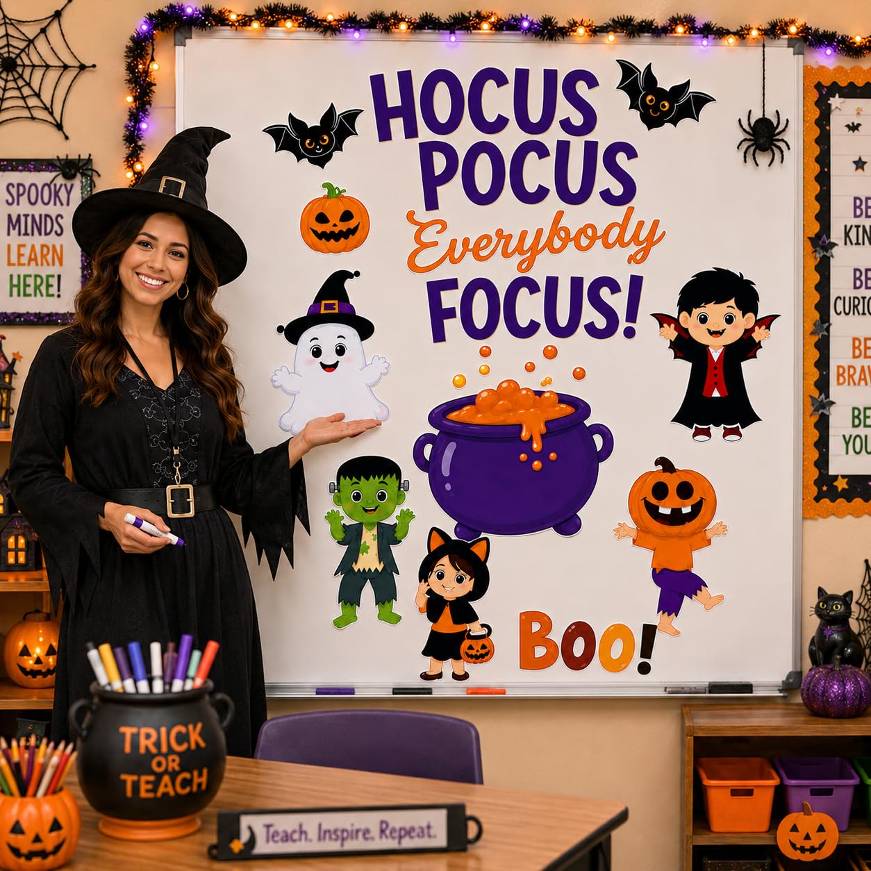 Hello Hallway Classroom Door Decorations for Teachers, Halloween Theme | Reusable Peel & Stick Classroom Door Decor Kit | Preschool, Pre-K & Kindergarten Classroom Decor | Teacher Supplies