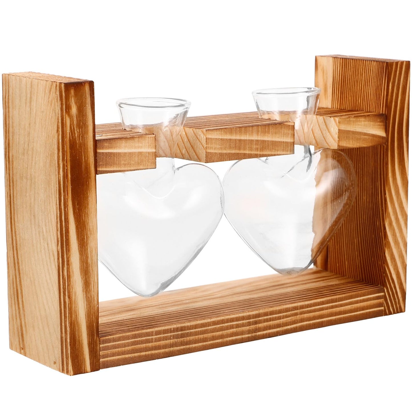 CORHAD Heart-Shaped Glass Plant Terrarium with Wooden Stand, Hydroponic Vase for Home and Office Décor, Creative Glass Flower Vase for Live Plants, 2pcs Set