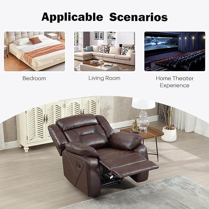 EBELLO Faux Leather Manual Recliner Chair, Modern Design Single Reclining Sofa