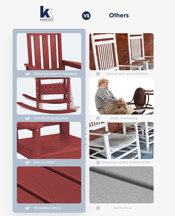KINGYES Oversized Outdoor Rocking Chair Set of 4, All-Weather Patio Rocking