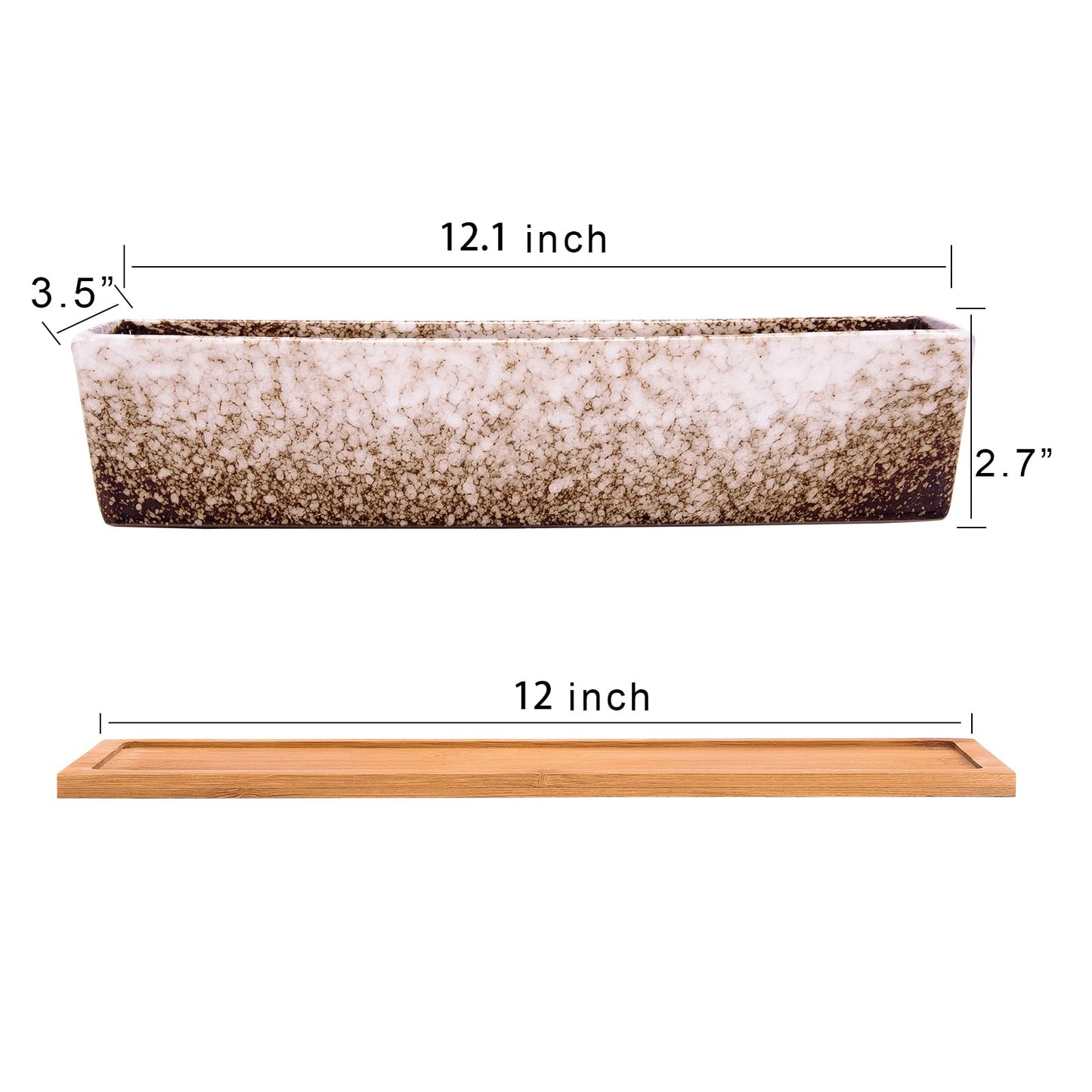 ARTKETTY Succulent Pots, Large Succulent Planters with Drainage Tray, Long Rectangle Ceramic Pot for Indoor Cactus/Succulent Plants Shallow Bonsai Window Box for Home Garden Decor