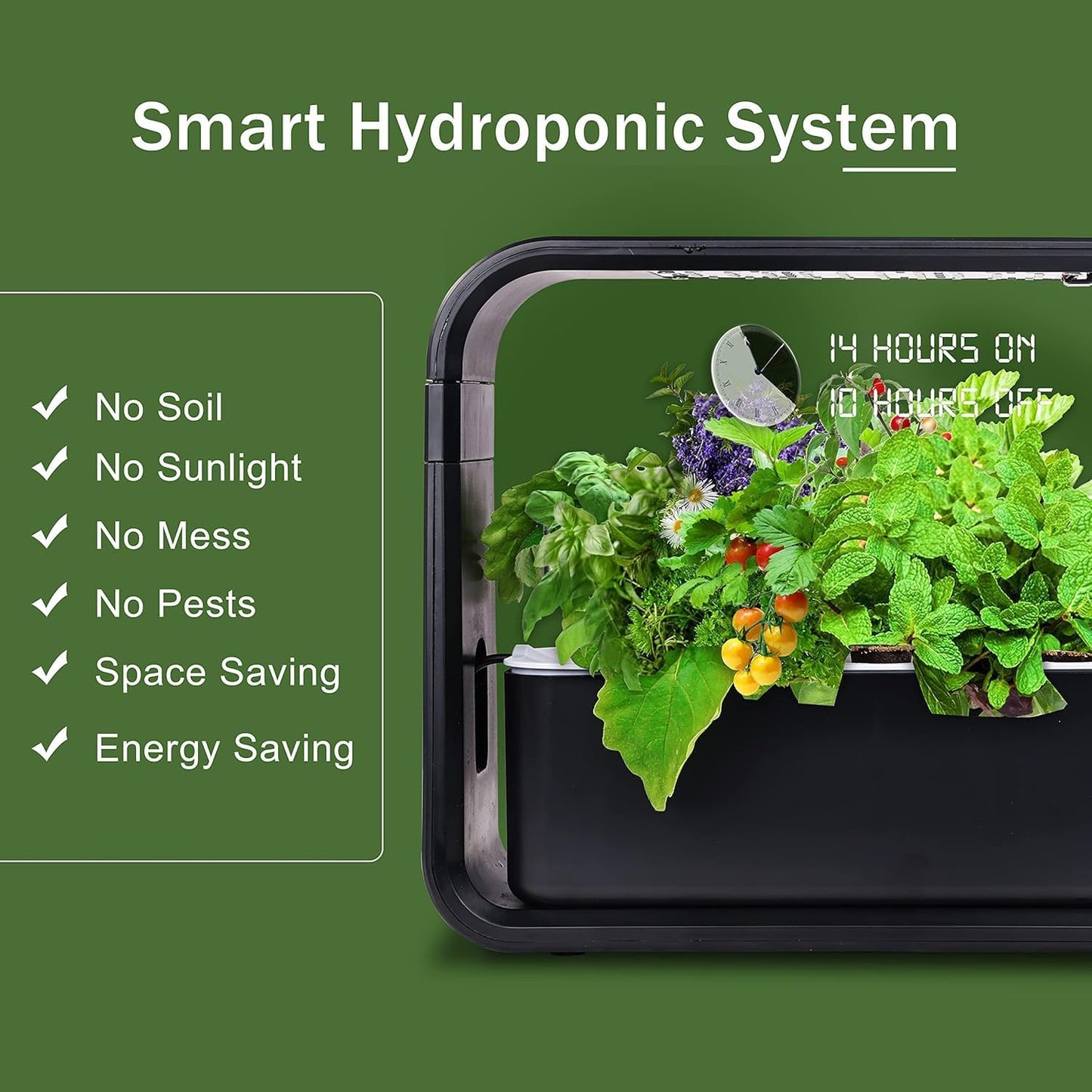 Elevon Hydroponic Growing System, 12-Pod Indoor Garden with LED Grow Light & Height-Adjustable Stand, Quiet Smart Pump Germination Kit, Fresh Harvest Hydroponic Planter for Herbs/Vegetables, Black