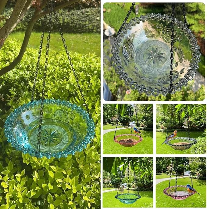 Hanging Bird Bath and Feeder - Outdoor Bowl, Garden Plate, Tray for Patio, Backyard Decor - Gift for Bird Lovers (Gray)