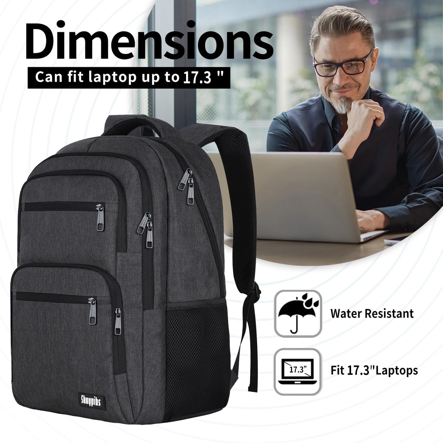 Skaypibs Backpck for Men Women, School Backpack for Boys Girls Teen, 17.3 inch Laptop Back Pack with Reinforced Straps for travel, Work backpack,book bag, Bookbag Mochilas para hombres Black