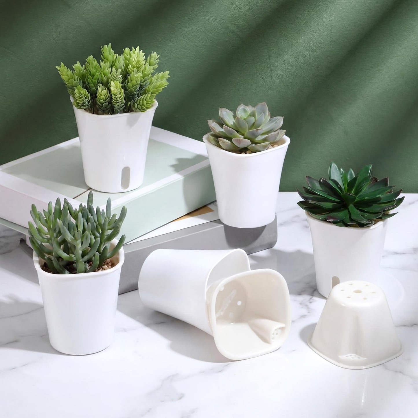Giloaou 20 Pcs 3 Inch Self Watering Pots, Self Watering Planters with Water Level Indicator Vents, Plastic Garden Flower Pots for Indoor Succulents, Flowers