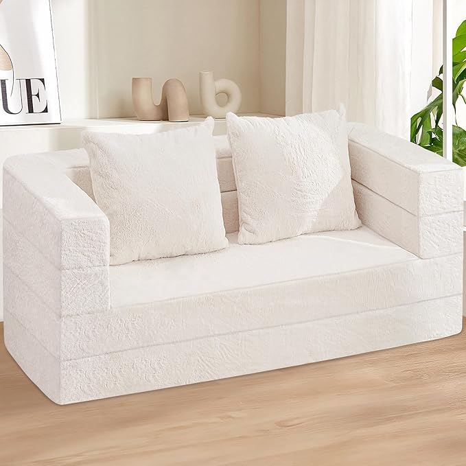 Futon Sofa Bed with Pillow, 3-in-1 Sleeper Sofa Bed with Removable Cover