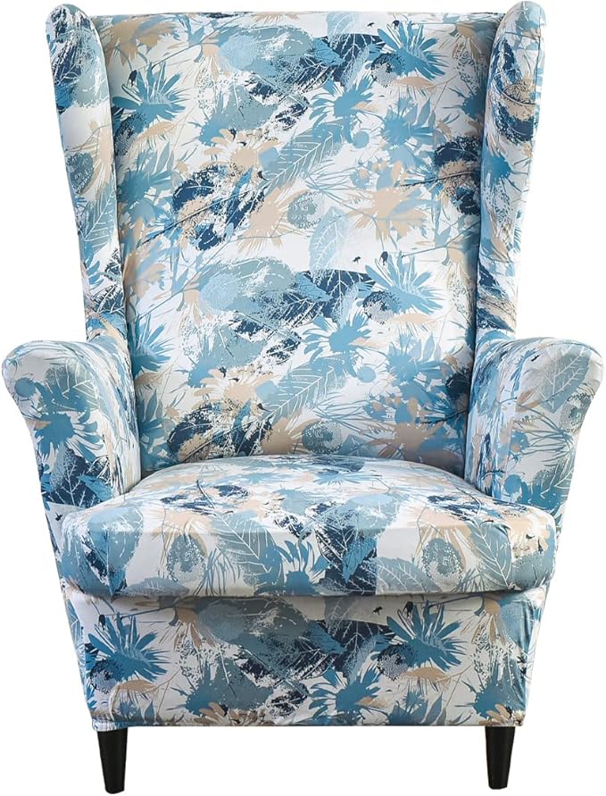 HAOYONG Wing Chair Slipcovers Printed Wingback Chair Covers 2 Pieces Wingback