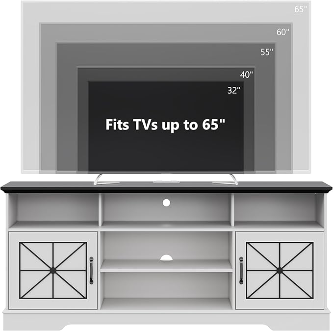 Xixini Farmhouse TV Stand for 65/60/55 Inch Tvs, Rustic Entertainment Center