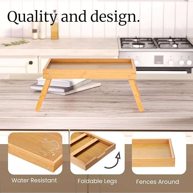 Fibogollo 2 Pack Bamboo Bed Tray Table