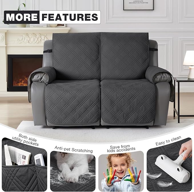 TAOCOCO 100% Waterproof Loveseat Recliner Cover, Non Slip Split Recliner Couch