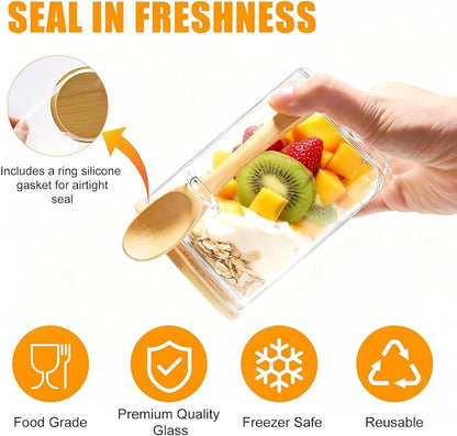 Overnight Oats Containers With Lids and Spoons, 2pack Glass Jars with Bamboo Lids, Leak-Proof Overnight Oats Jars for Cereal, Yogurt, Chia Pudding