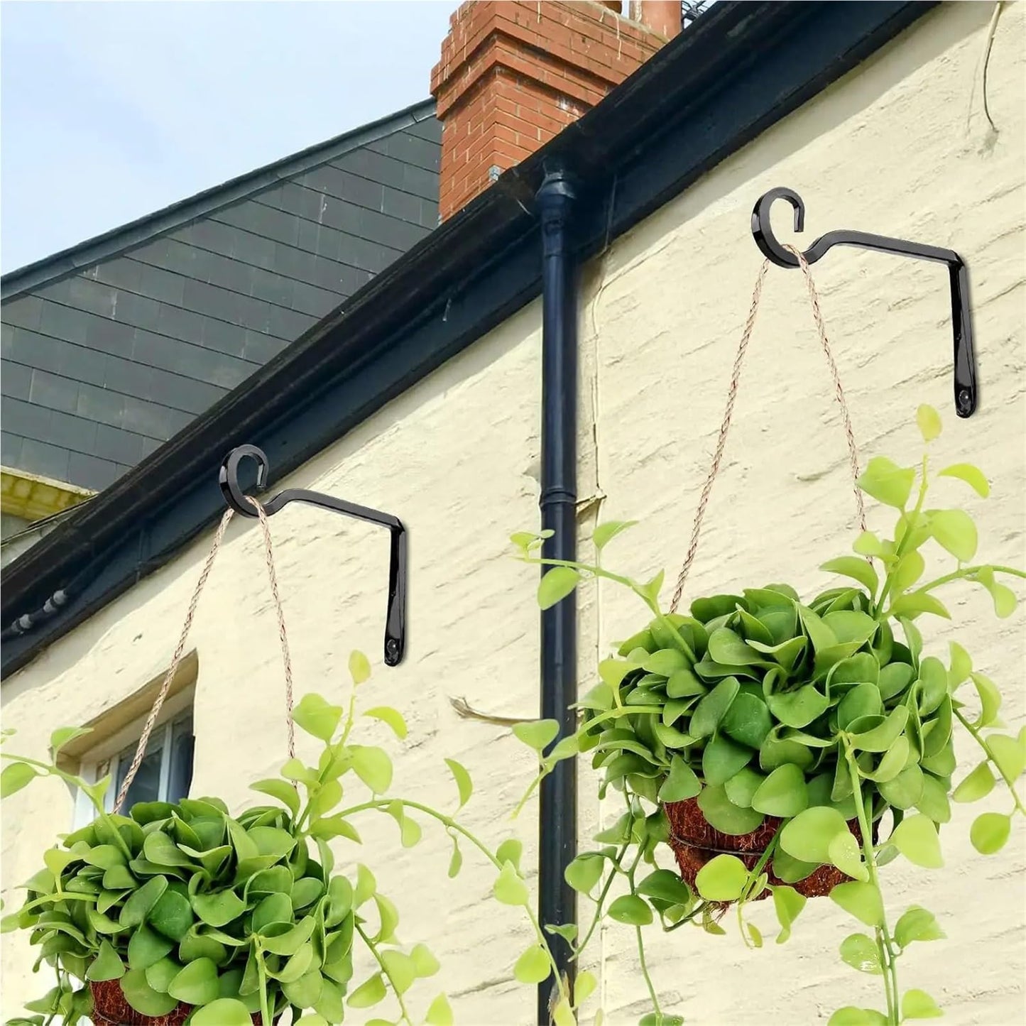 JTJIYN 2PC Plant Hangers Outdoor Hanging Bracket Metal Wall Flower Pot Support Hanger Hook for Hanging Lanterns(Black-6inch)